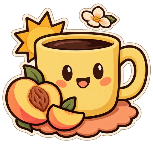 Smiling yellow coffee cup with a sun, peach and white flower